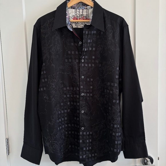 ROBERT Graham Luxury Long Sleeve Dress Shirt, XL, Black Embroidered - Picture 1 of 14